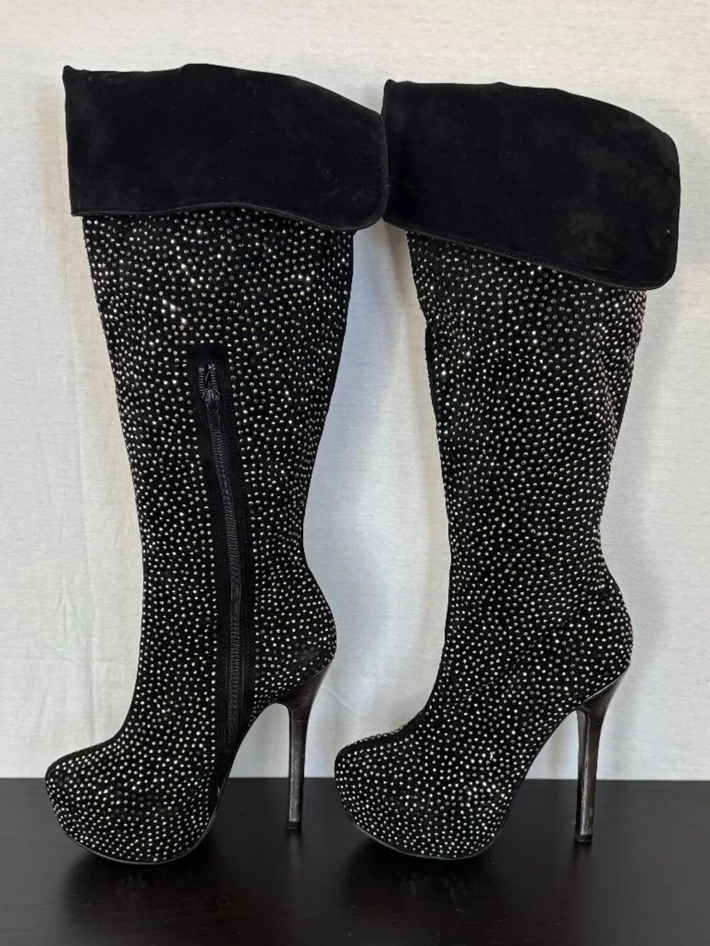 Bella Luna Size 8 Rhinestone Over-the-Knee Platform Stiletto Boots